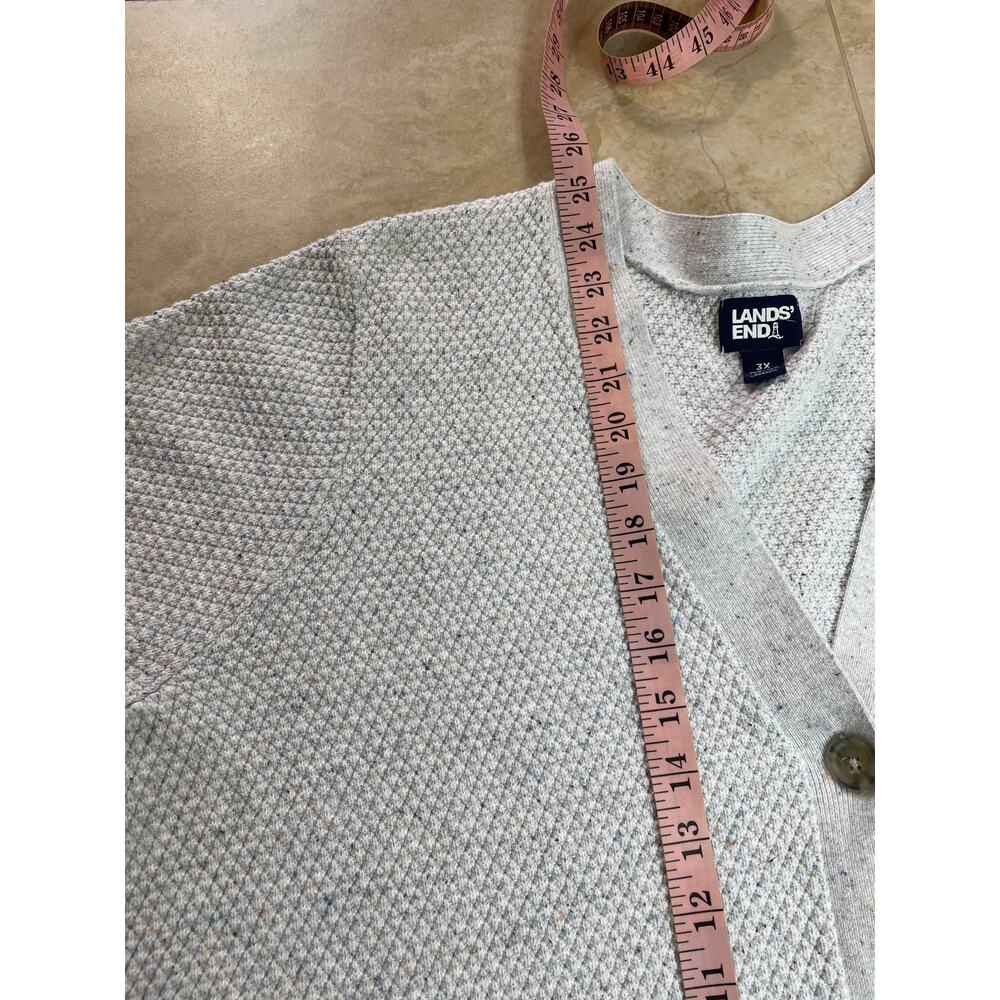Lands End Cardigan Sweater 3X Cotton Waffle Knit Gray Speckled Long Sleeve - Picture 7 of 9